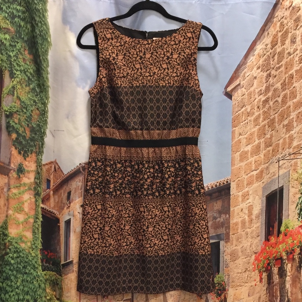 Ann Taylor LOFT Women Brown and Black Casual Dress Print Pattern S